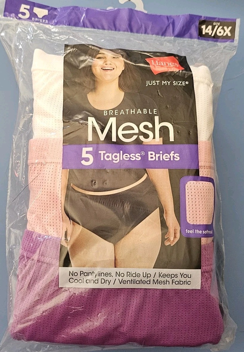 NEW Hanes Just My Size Mesh Brief Panty- 5 Pack Size 14/ 6X No Pantylines