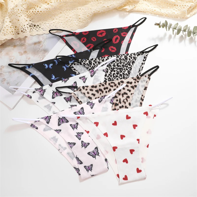 4 Pcs Women’s Graphic Print Briefs Seamless Lace Panties Breathable Low Waist