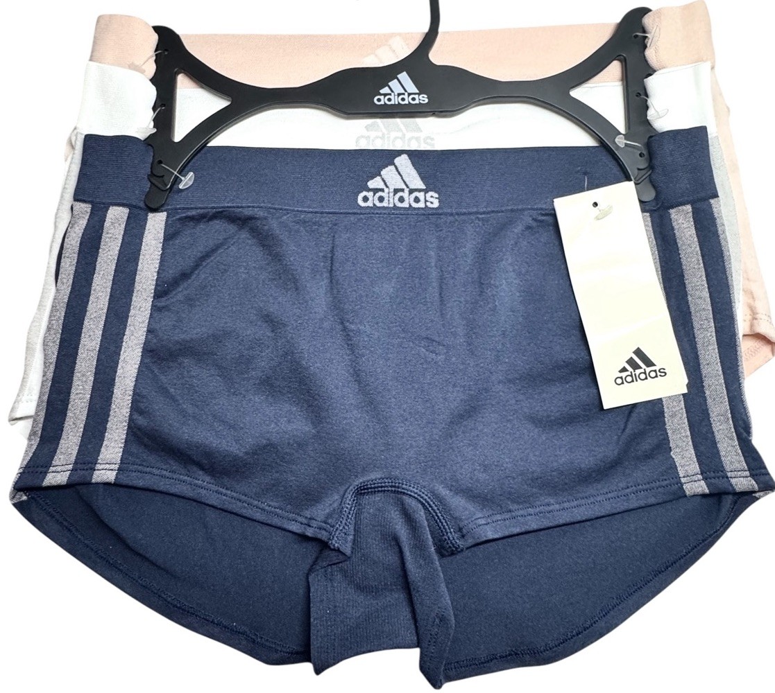 ADIDAS Women’s Size M Boyshort 3-Pack Panties Underwear LOGO Blue Pink White