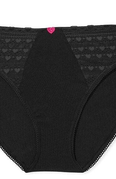 M L XL XXL Black Heart Lace Cotton Victorias Secret HighLeg Waist Brief Panty