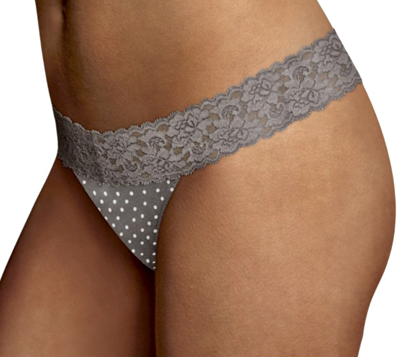 MAIDENFORM Comfort Dream Lace Dot Print Grey White Thong Panty Womens S / M L XL