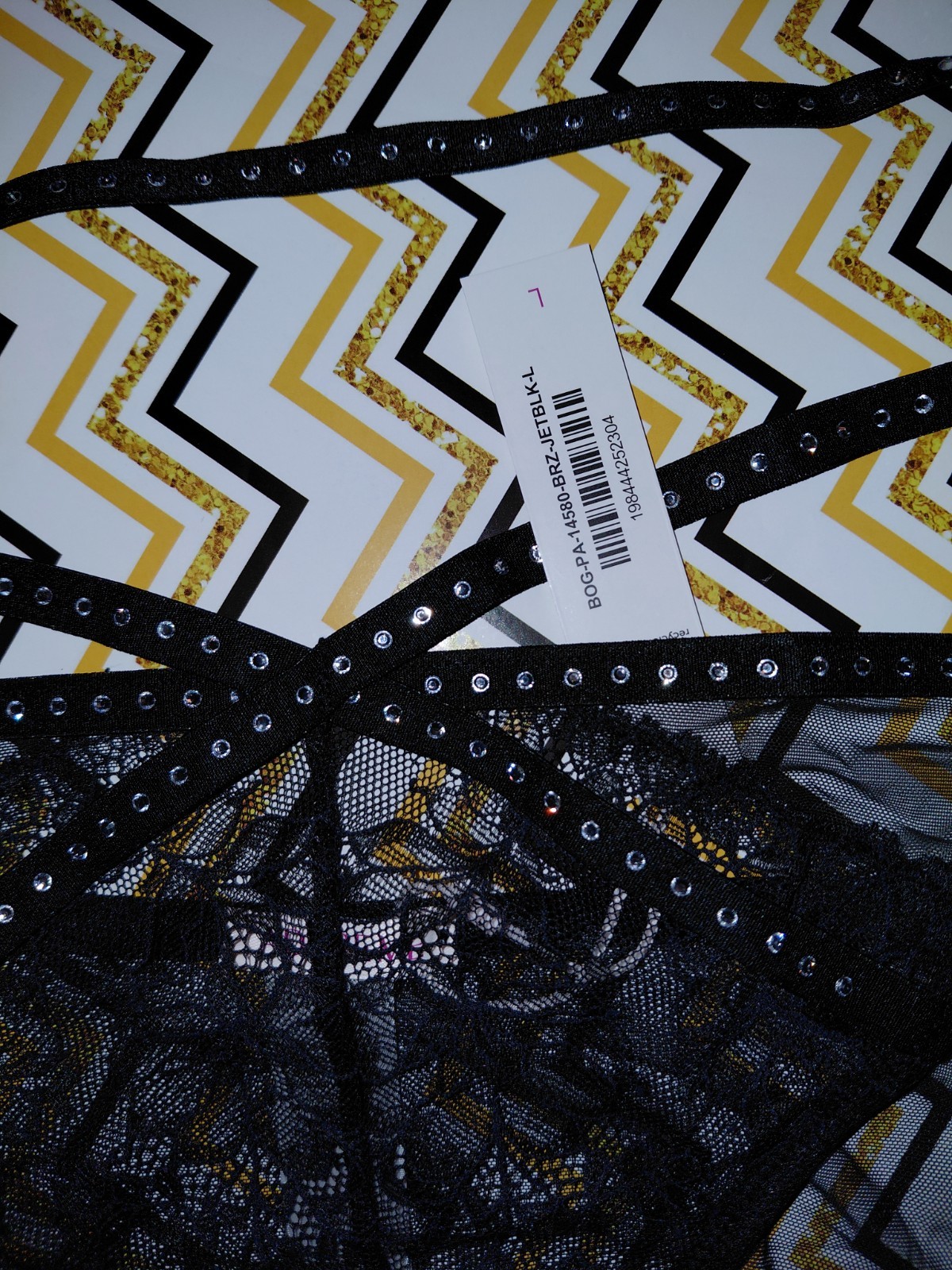 Adore Me/VS Strappy Studded Brazilian Panty NEW Large Black