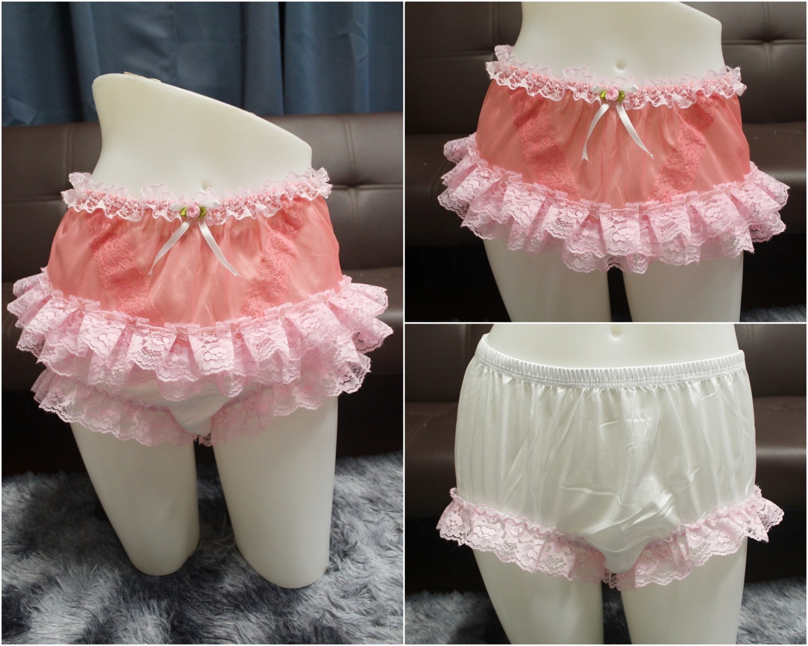 #A326 2XL/ElasticW.24-42″ VintageStyle 2PCS Orange Nylon Half Slip + White Brief
