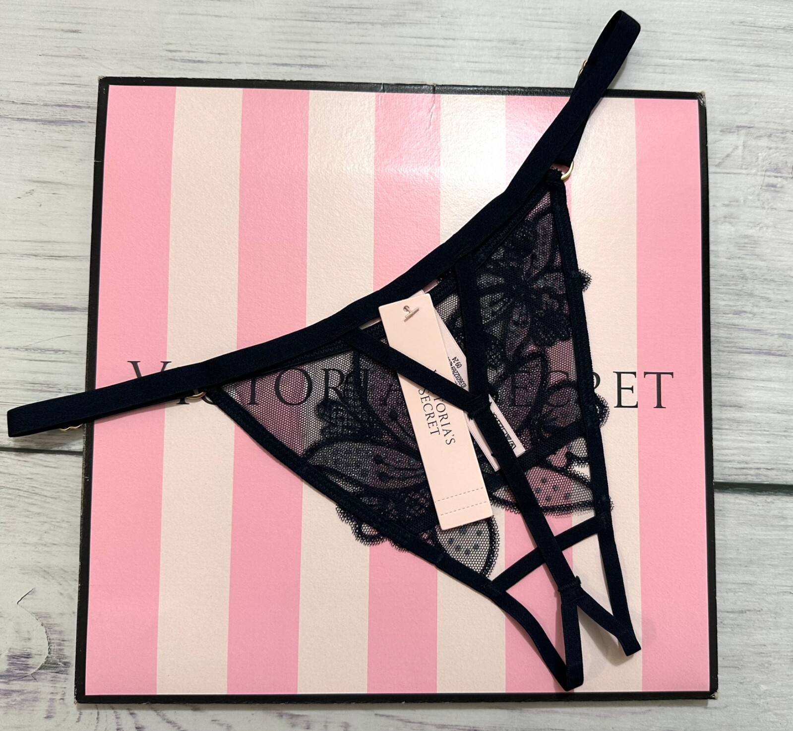 Victoria’s Secret Ziggy Glam Crotchless Thong Panty Dark Blue $29.95