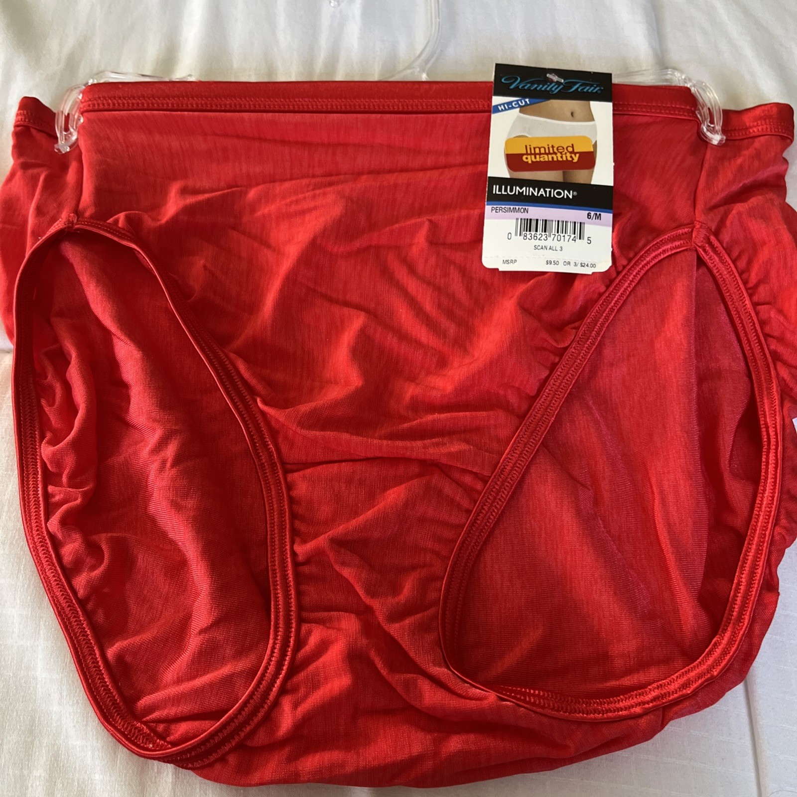 NWT VANITY FAIR Illumination High Cut Brief Panty 6/M Red