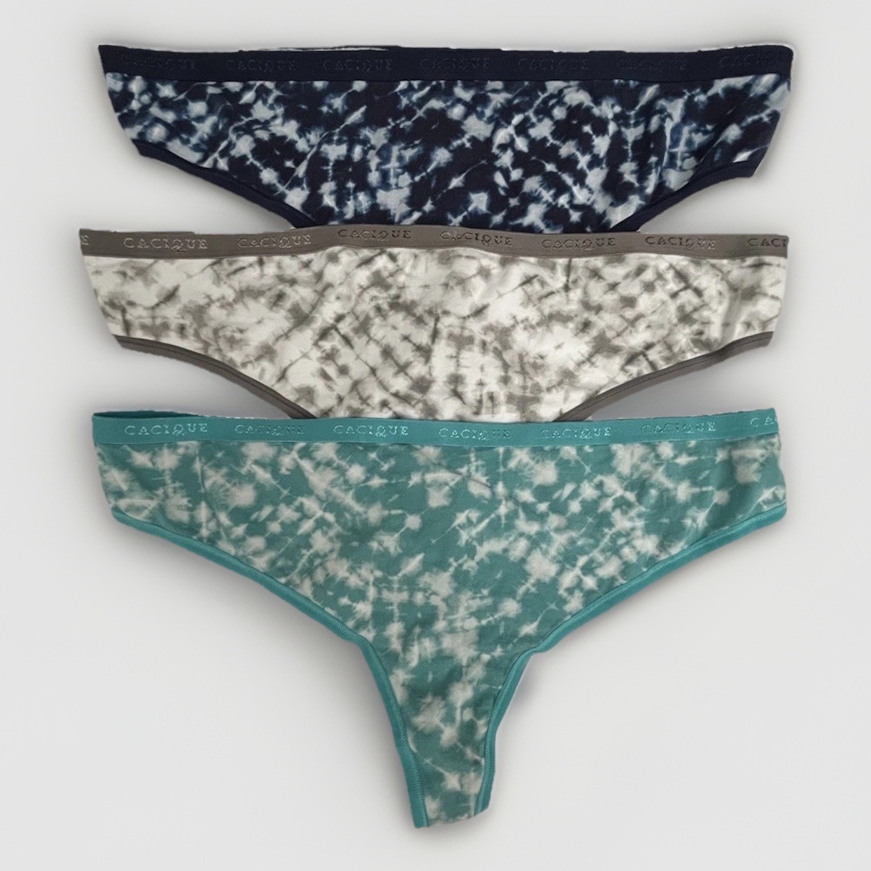 Cacique Lane Bryant Cotton Wide Side Thong Panties Teal Gray Navy Size 12