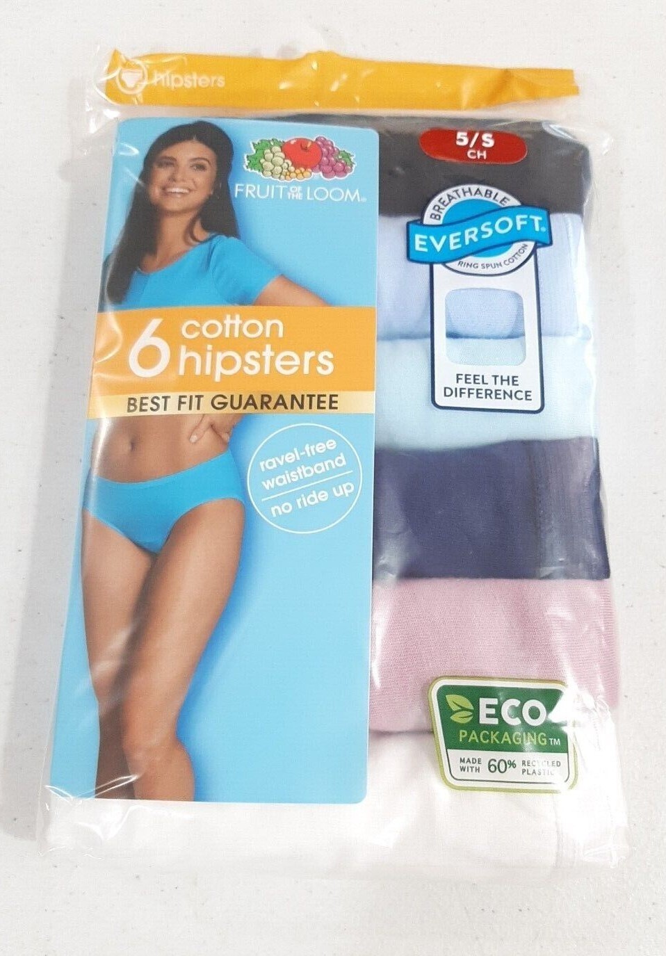 Fruit of the Loom Women’s 6 Pack Cotton Hipsters NEW Size 5