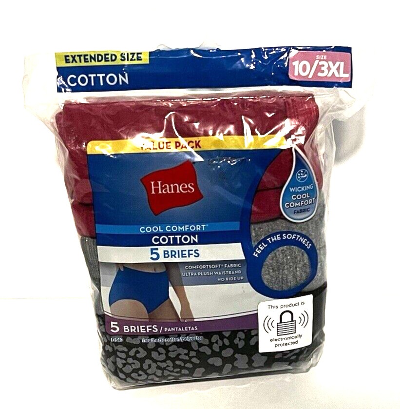 Hanes 5-Pack Cool Comfort Cotton Brief Panties – 10, 3XL Assorted Colors
