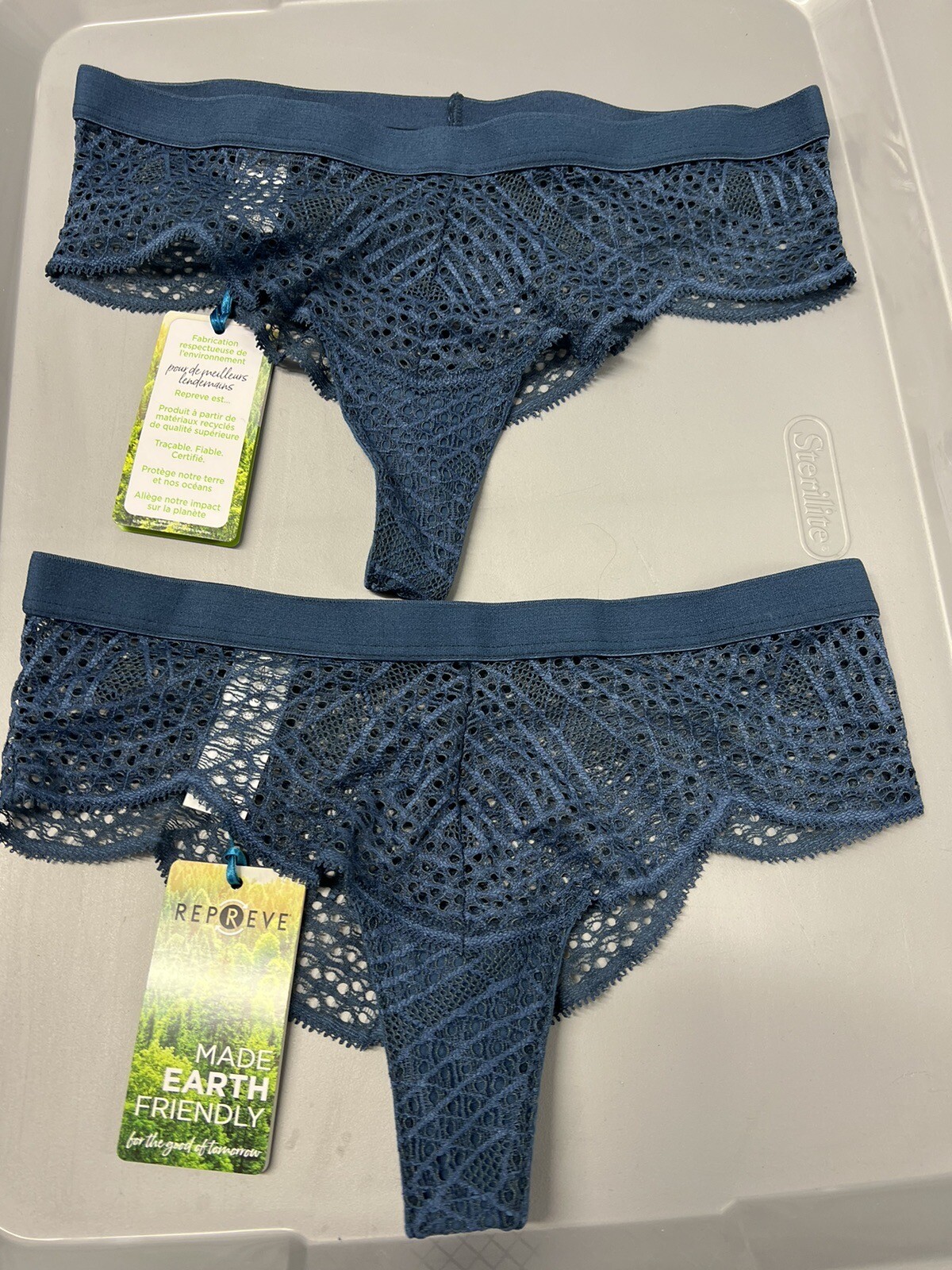Clo Intimo Repreve Lace Thong 2 pack NEW Green Size Large NEW