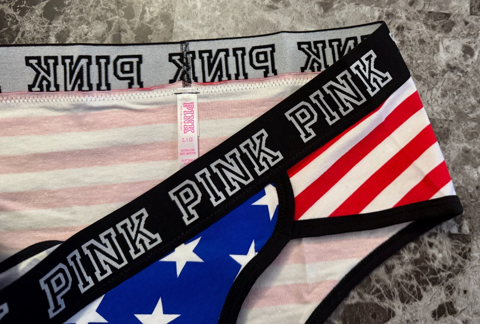 NWOT VICTORIA’S SECRET PINK LARGE STAR STRIPE PATRIOTIC RARE HIPSTER PANTIES