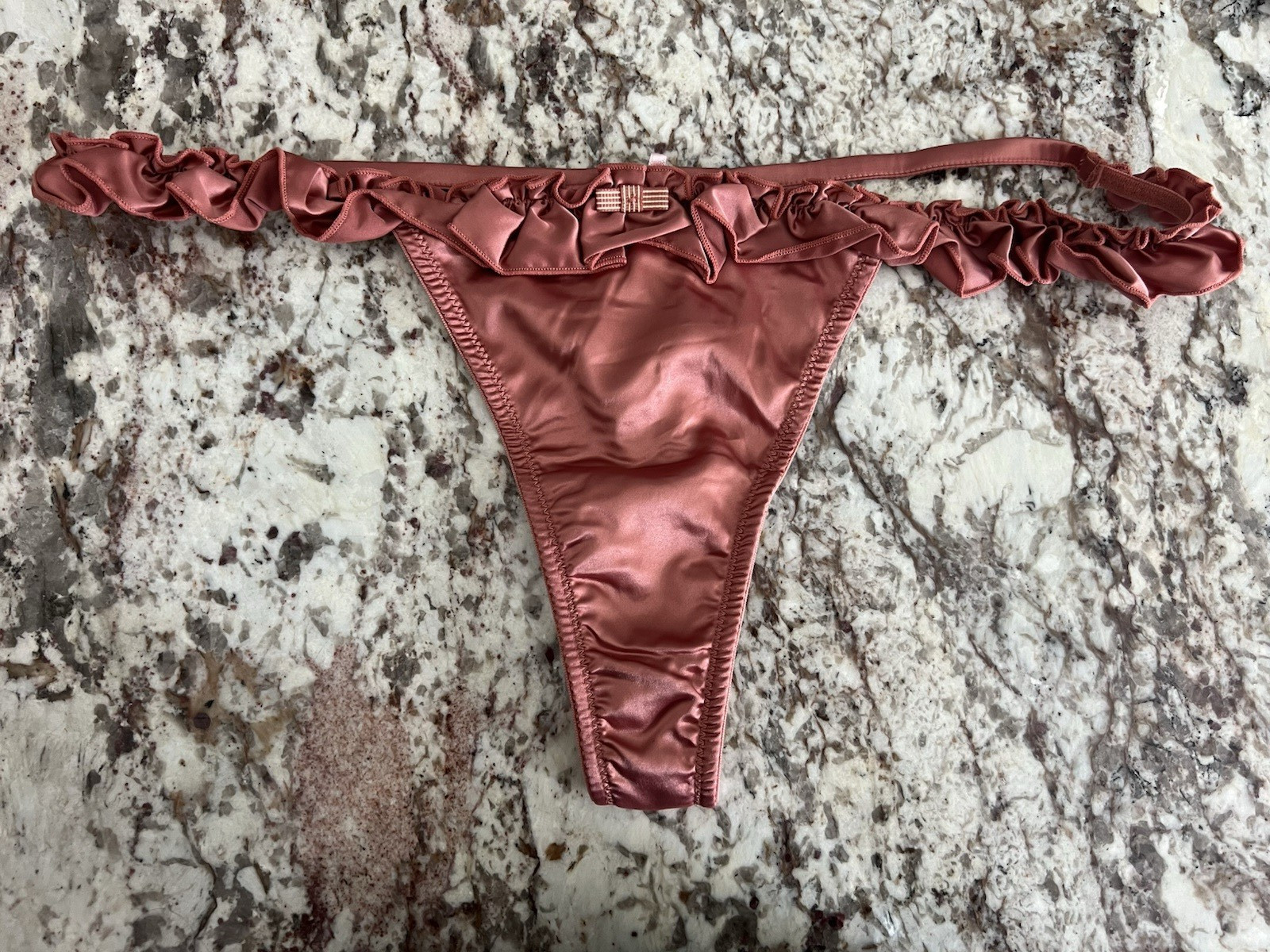 True Vintage Victoria’s Secret Sexy Little Things Satin Ruffle Thong Panties MED
