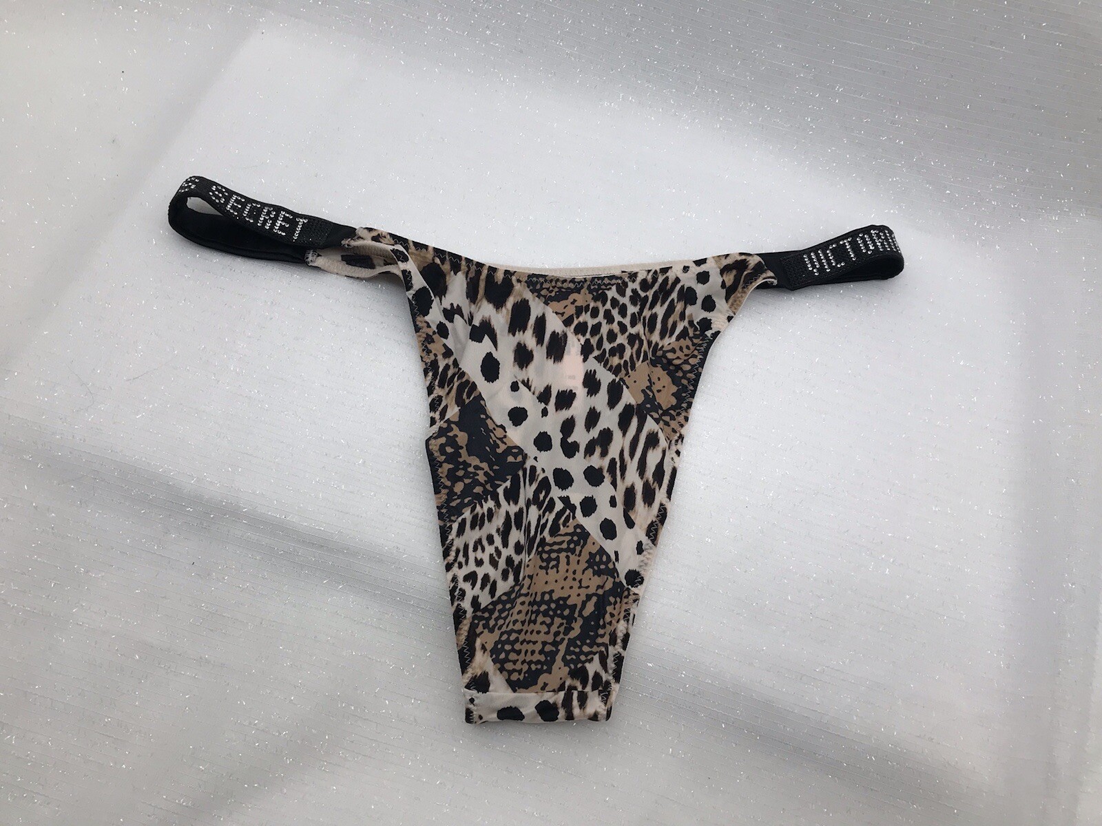 Victorias Secret Very Sexy Rhinestone Panty Brazillian Leopard Print Bling XL