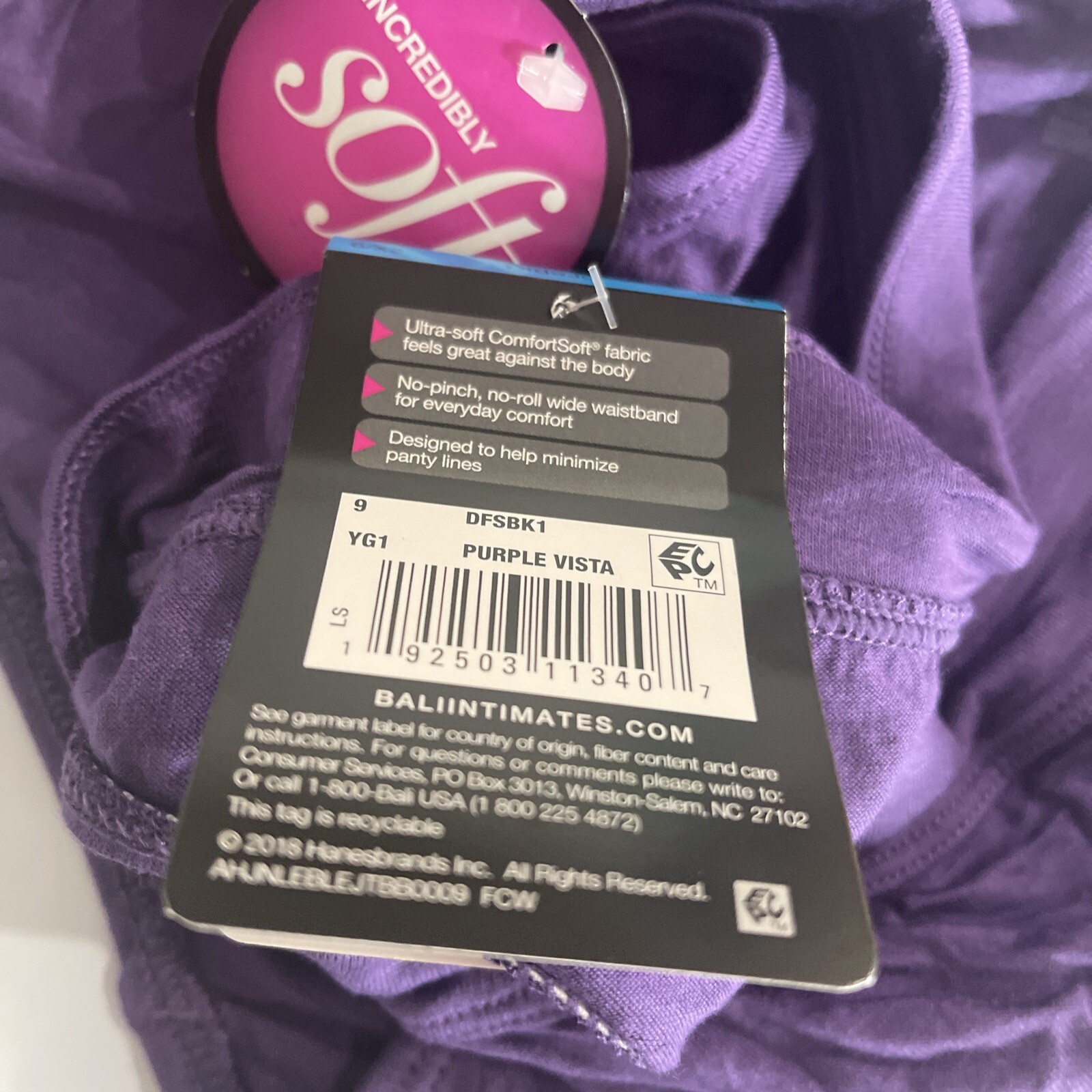 3 Pair Bali Panty Bikini Comfort Revolution Purple Size 2XL / 9 NWT underwear