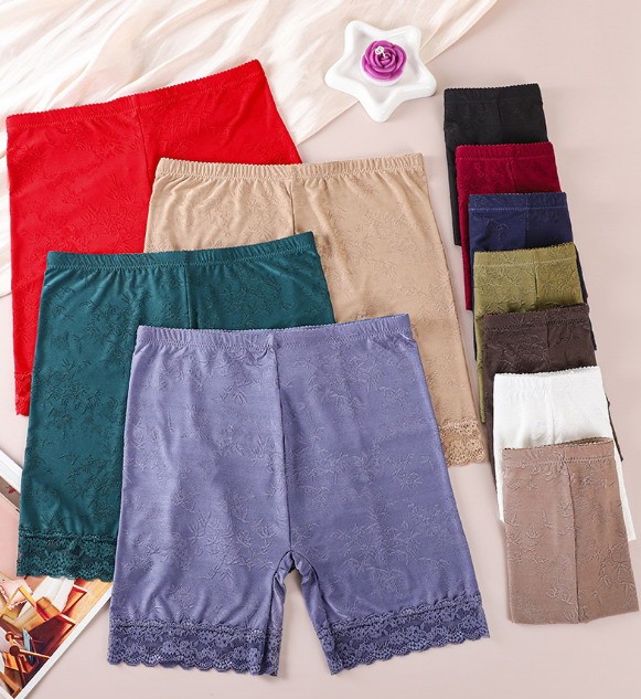 Women High waist Leggings lace Floral ice silk Plus size safety Underpants 92251