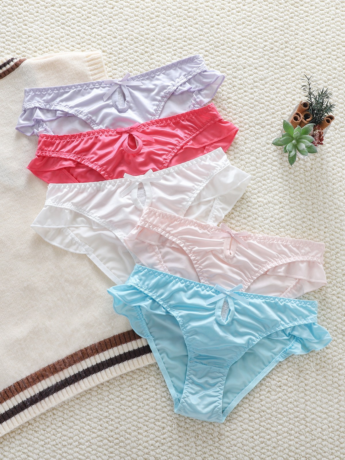 5 Pack Lot Sexy Women’s Satin Panties Briefs Thongs Bikinis Underwear Lingeries