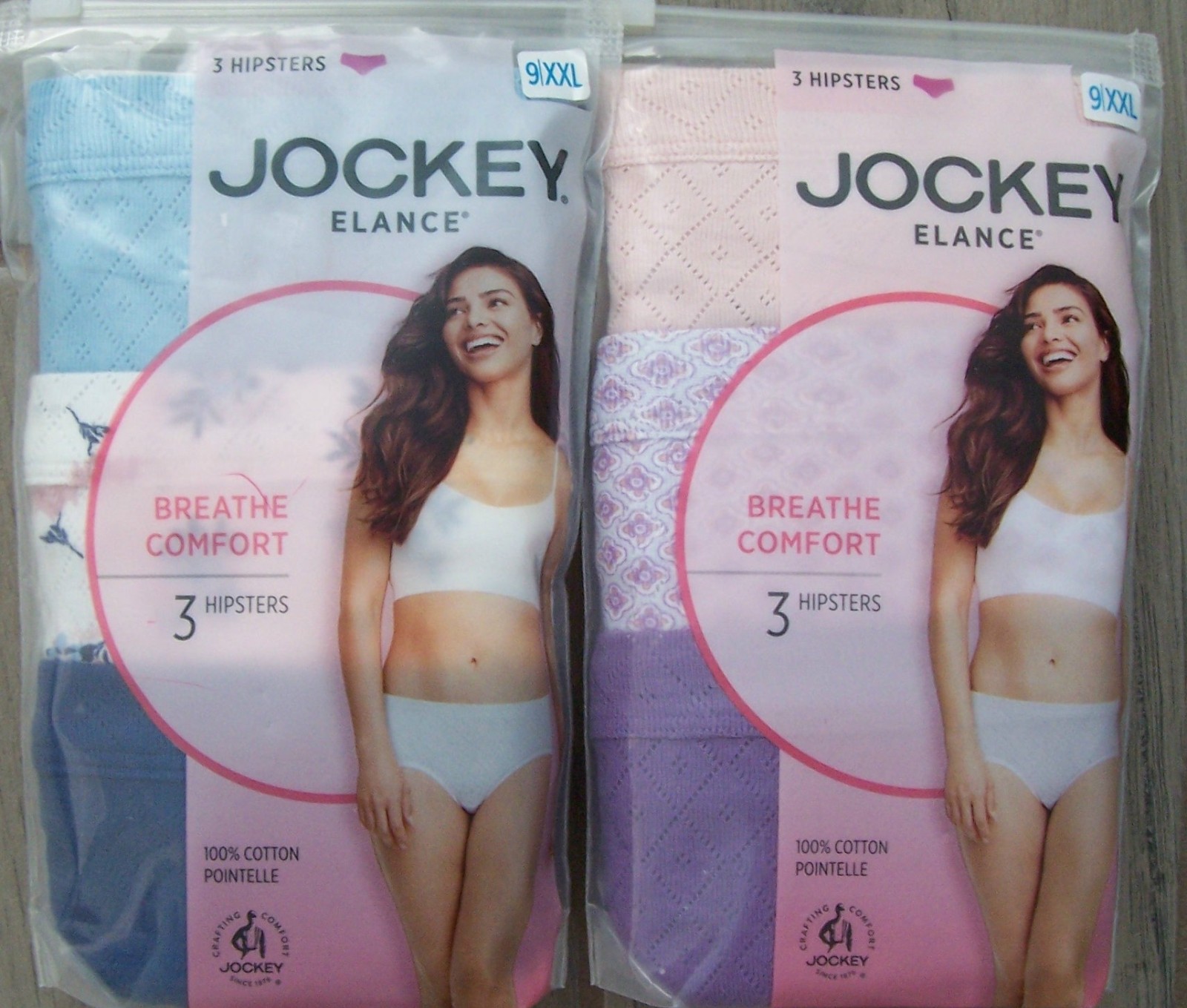 3 JOCKEY Elance 100% Cotton Pointelle Hipsters Panties Size 8 9 10 NIP