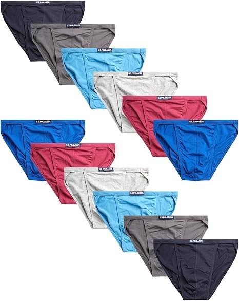 U.S. Polo Assn. Mens Bikini Small, Red/Blue/Heather Grey/Magenta- String