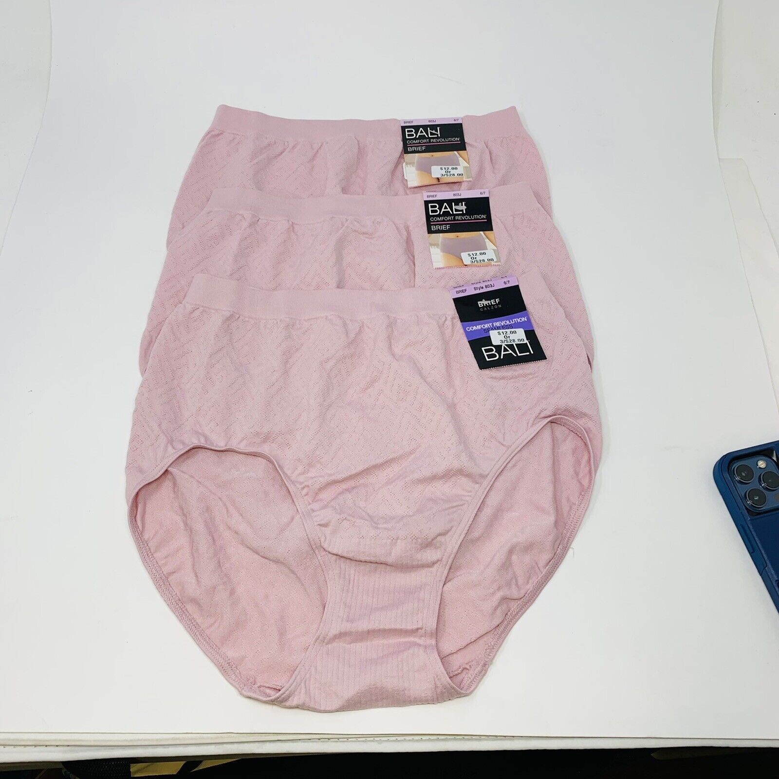 New Bali Seamless Microfiber Brief 3 Pack Comfort Revolution 803J Pink 6/7 NWT