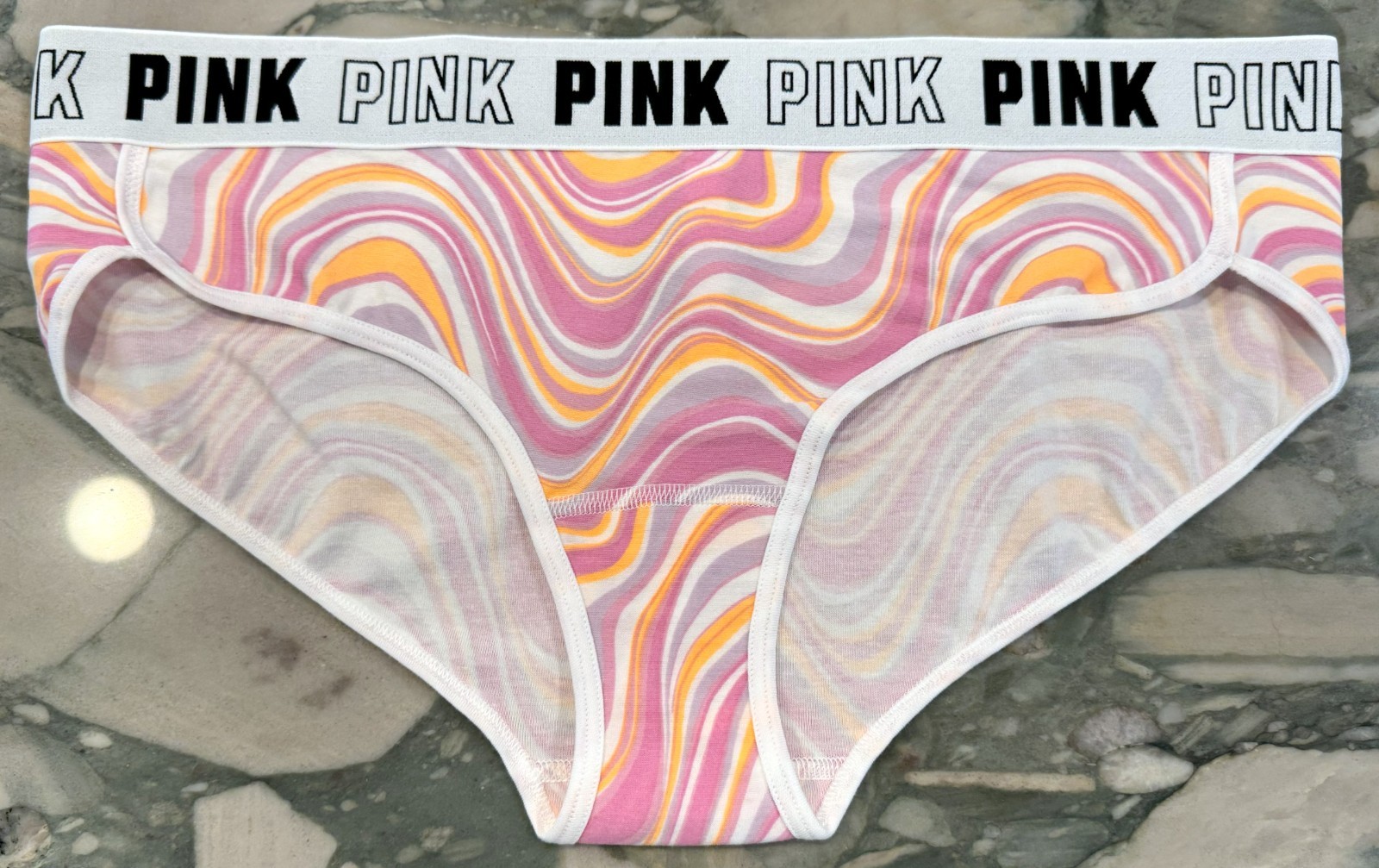 NEW Victoria Secret PINK Cotton BLOCK Logo Hipster Panty – Pink Violet Marble XL
