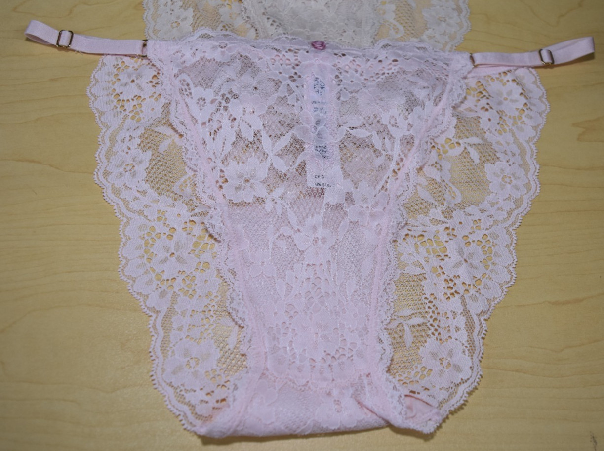 3 Victoria’s Secret Pink Gray Cream Dream Angels Mini String Bikini Panty XL Lot
