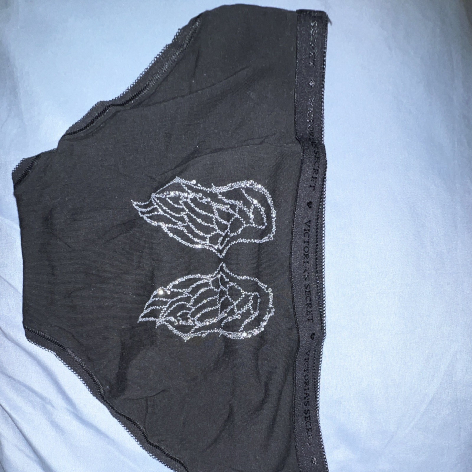 2012-Victoria’s Secret Cotton Lingerie Hip Hugger Black Angel Glitter Wings S/P