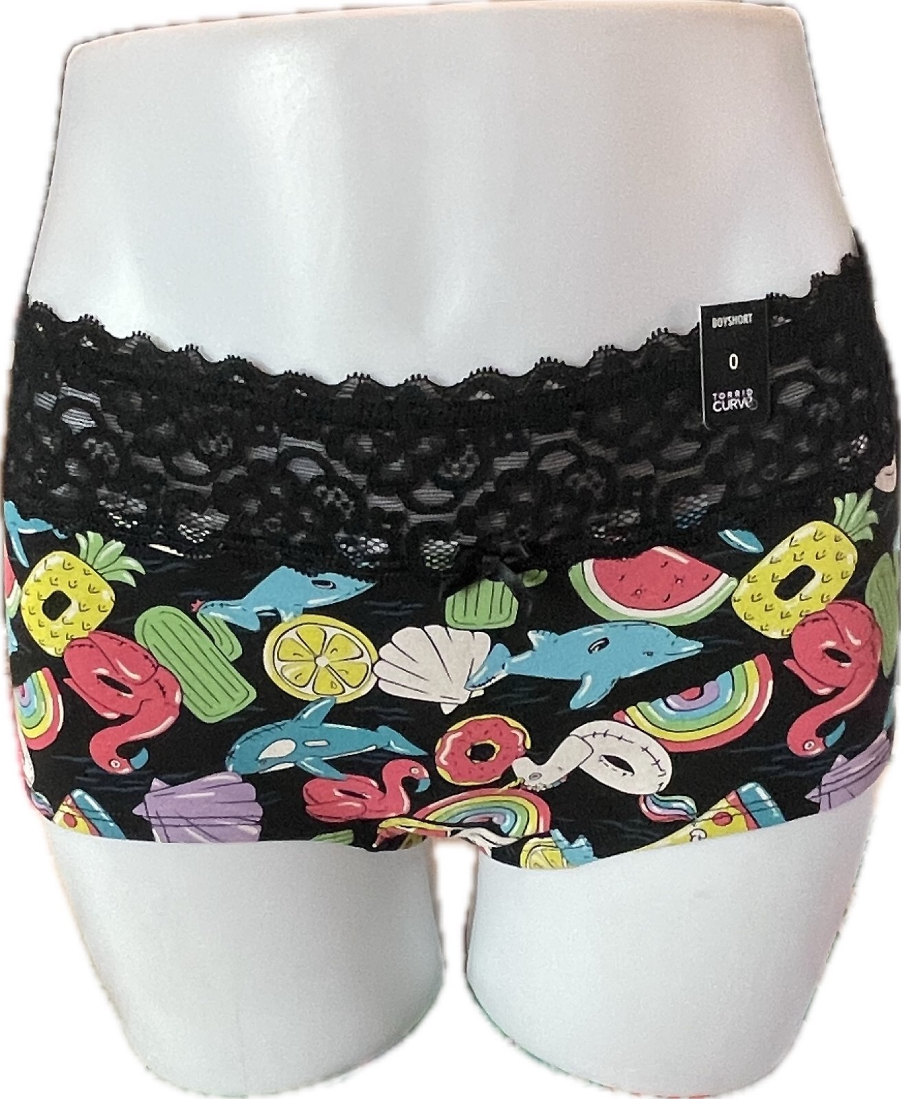 Torrid 0 Summer Beach Pool Graphic Wide Lace Waistband Cotton Boyshort Panties