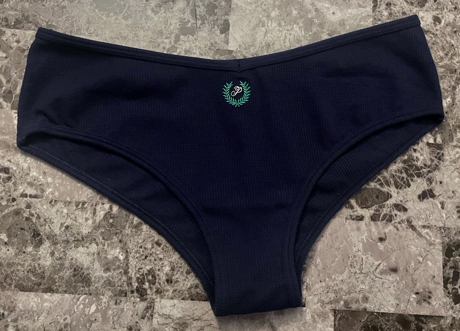 NWT VICTORIA’S SECRET PINK L NAVY BLUE GREEN CRESCENT WAFFLE CHEEKSTER PANTIES