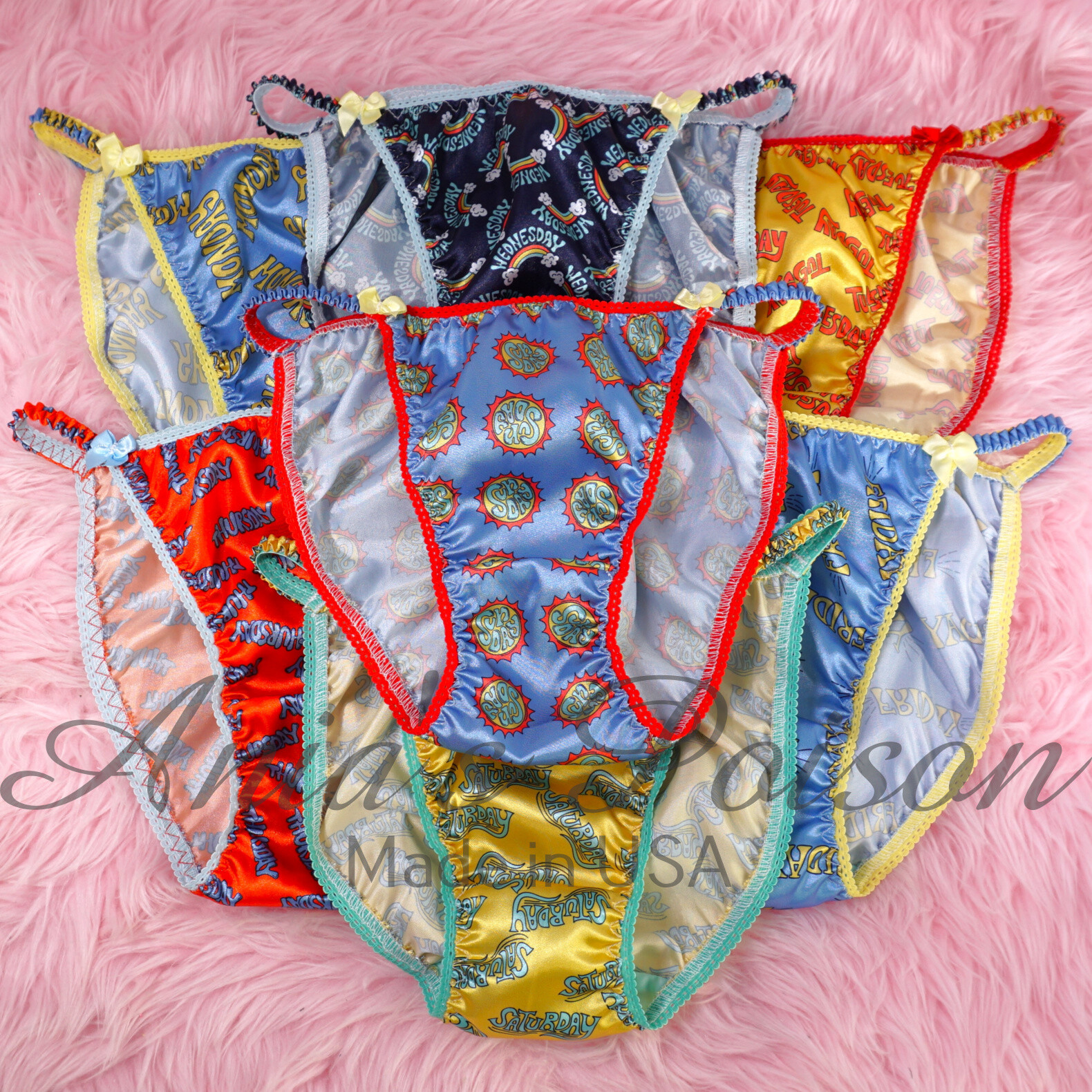 Satin Sissy Ladies panties – Days of the Week DUCHESS CUT string bikini 5-9