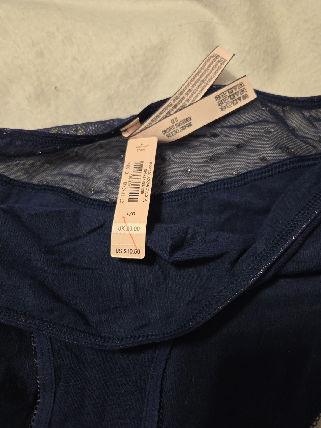 NWT Navy Glittery Victoria’s Secret Hiphugger Hipster Brief Panty Size Large 7