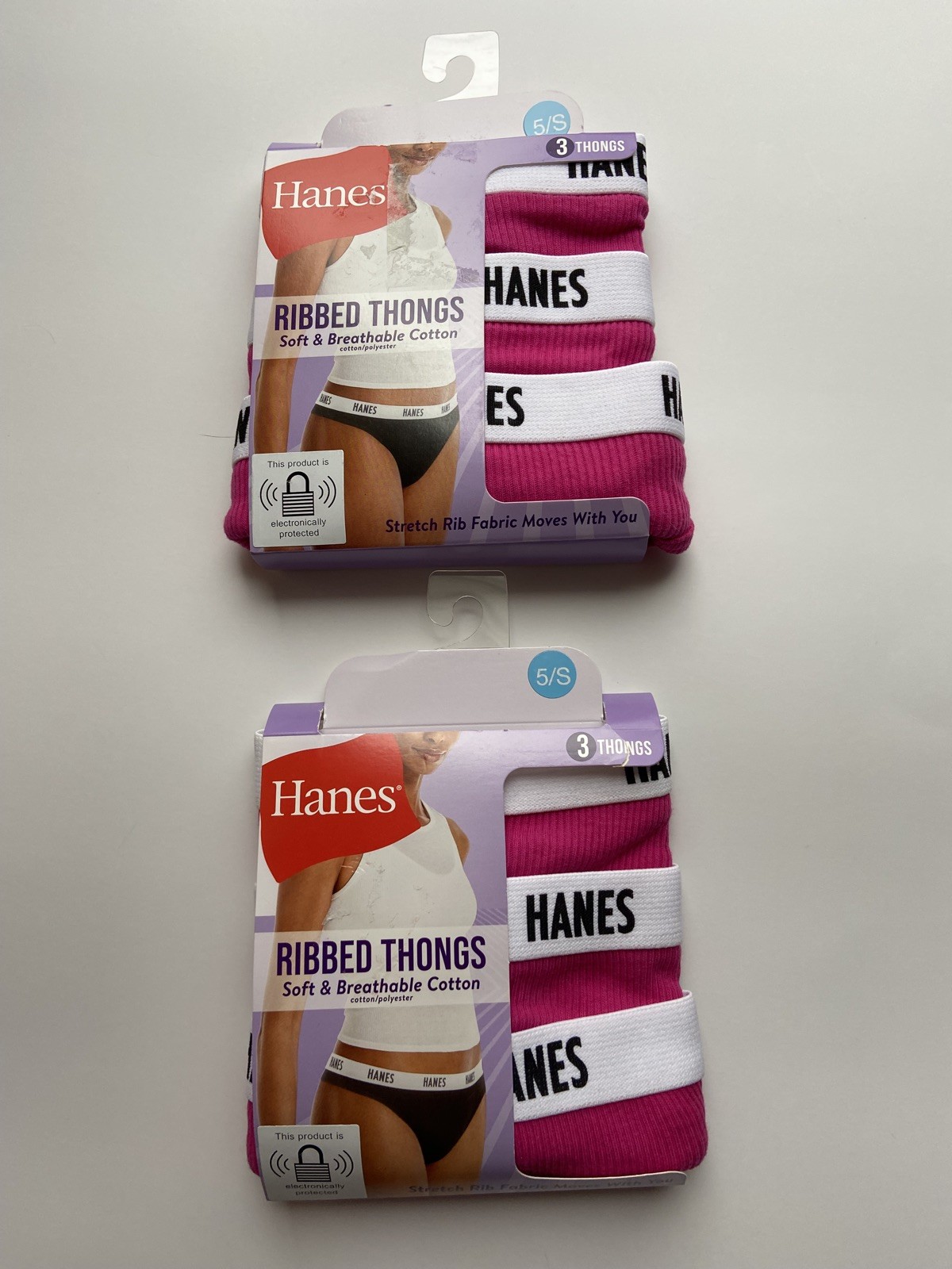 2 packs of 3 Hanes Womens Thong Underwear Cotton Blend Pink Ribbed S / 5 NEW