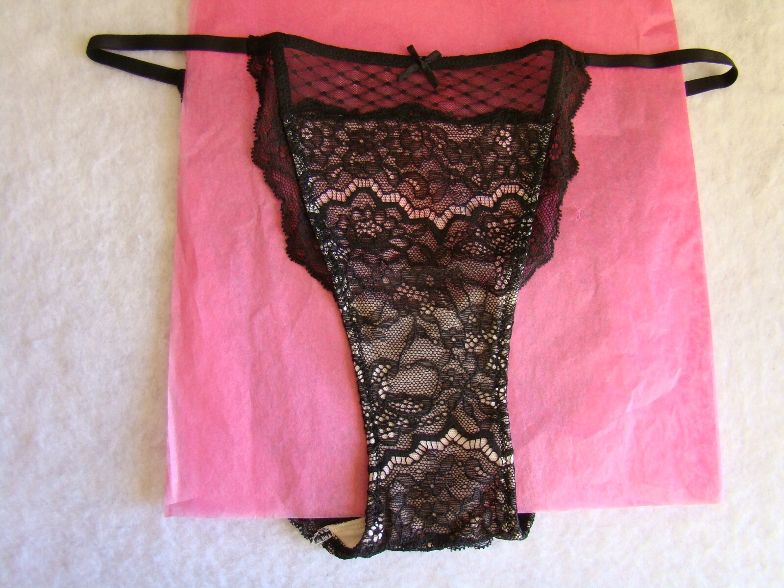 New Victoria’s Secret Dream Angel Black Floral Mesh Lacey String Bikini Panties