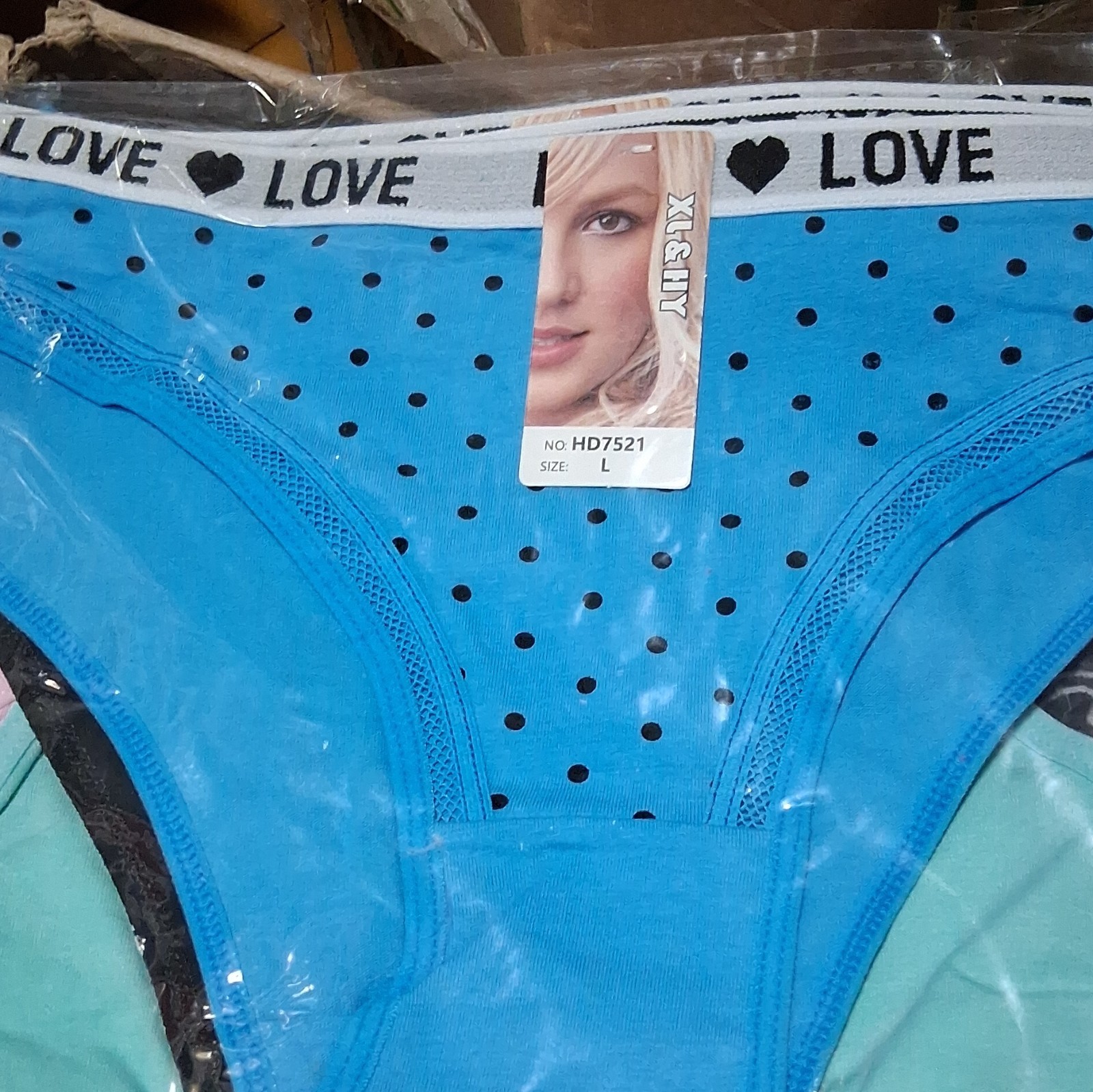LOVE Women’s Bikini Panties 2 Pack Polka Dot Blue Pink Size L HD7521