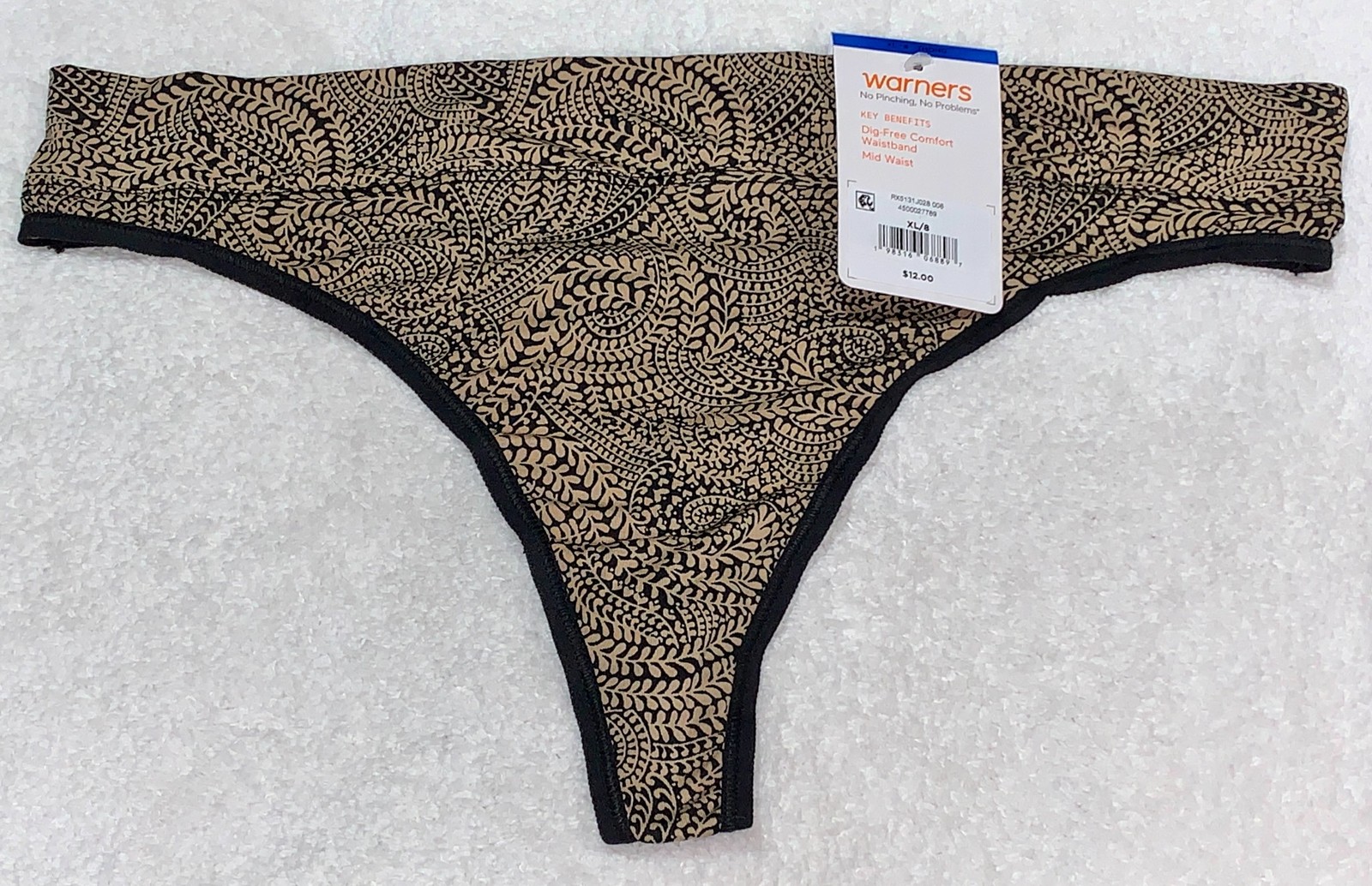 WARNERS No Pinching No Problems Tailored Black Nude Thong Panty Womens Sz XL 8