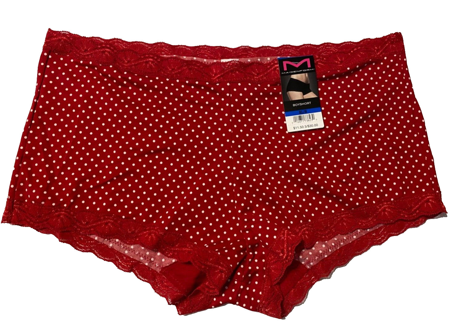 Maidenform PANTIES 3 pairs Boy Shorts Red White Polka Dot Style 40760 Size 6 Med