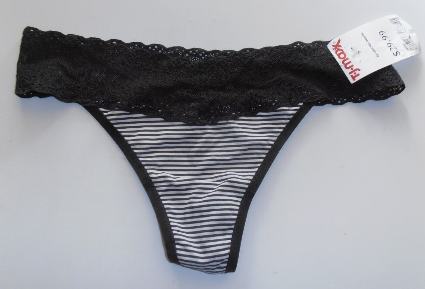 Natori Women’s One Size Black/White Stripe Thong Made In China Hand Wash Blend