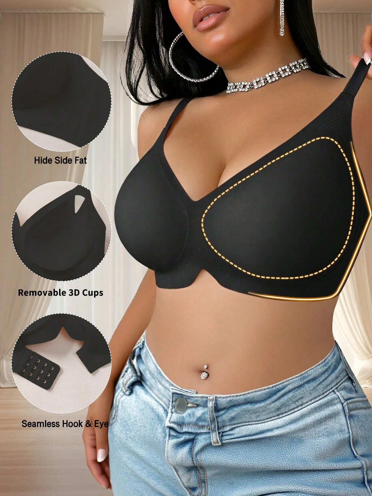 Ladies Plus Size Jelly Strappy Soft Support Bra Wireless Padded Cheap24