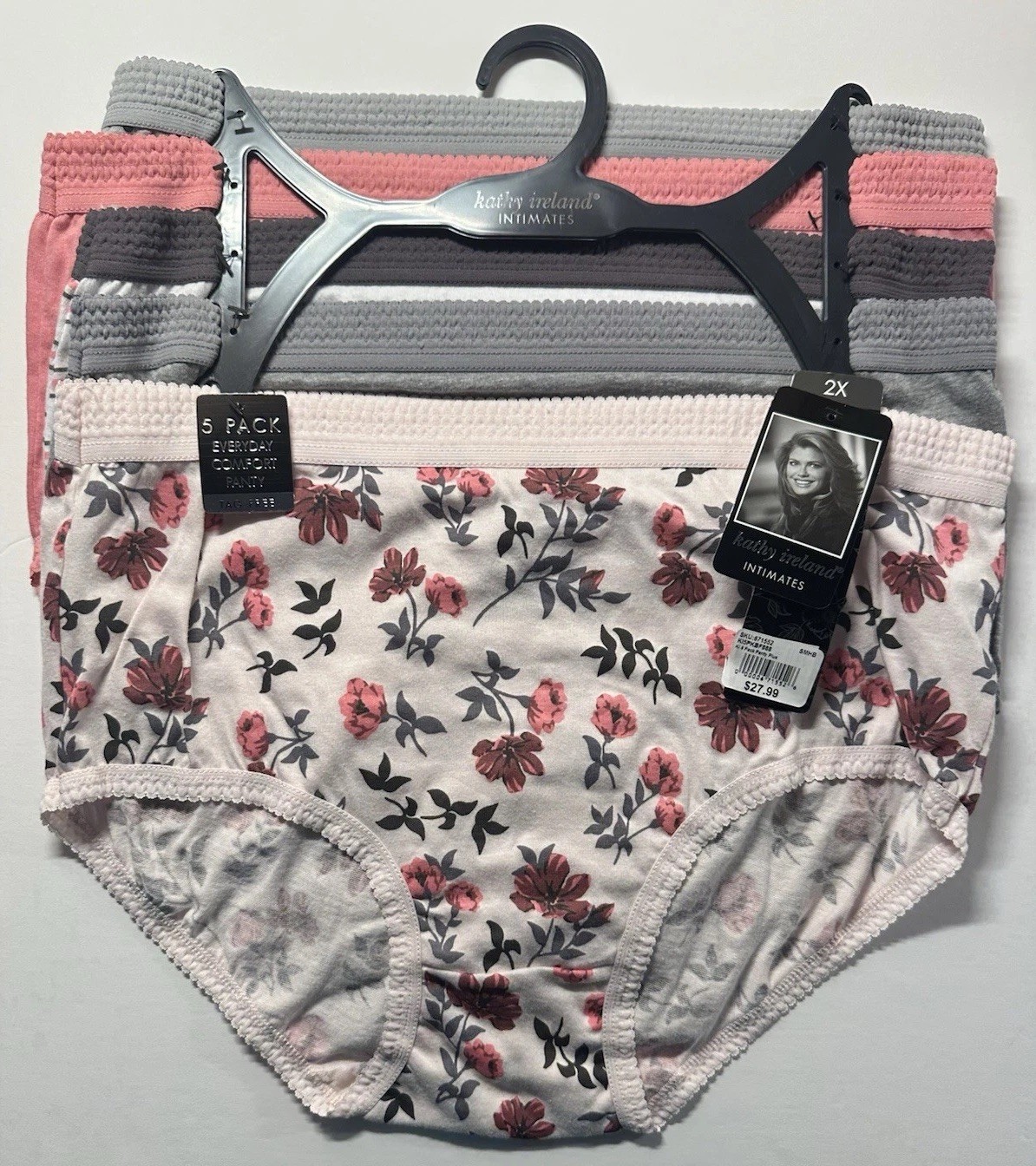 NEW Kathy Ireland Intimates 5-PK Women’s Comfort Panty Underwear Cotton Sz 2X