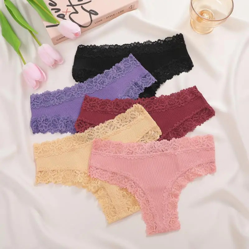 Cotton Lace Panties Women’s Low Waist Brazilian Bikini Briefs Soft 10 Pcs