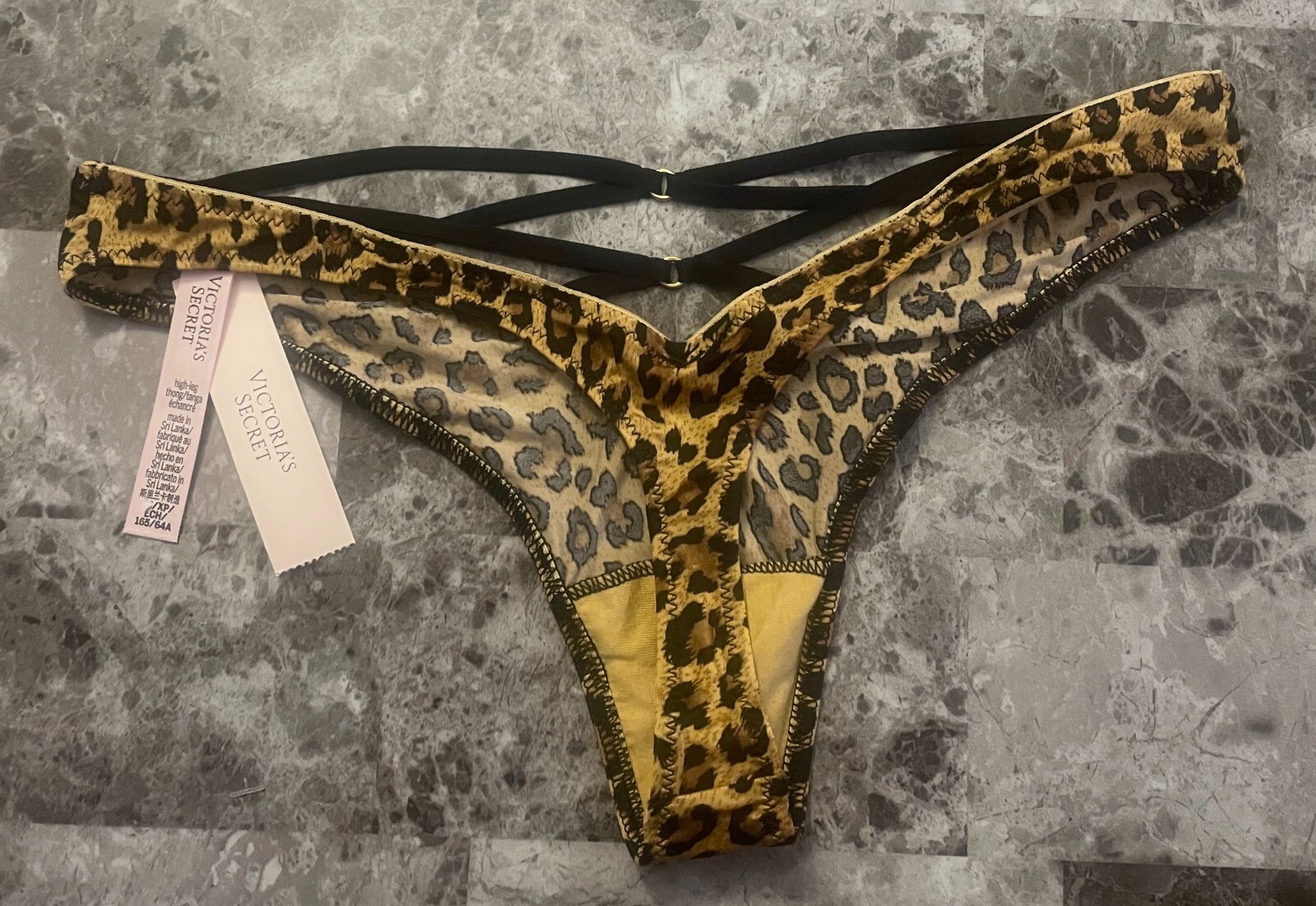 VICTORIA’S SECRET LEOPARD SATIN SMOOTH STRAPPY BACK HIGH LEG THONG PANTIES