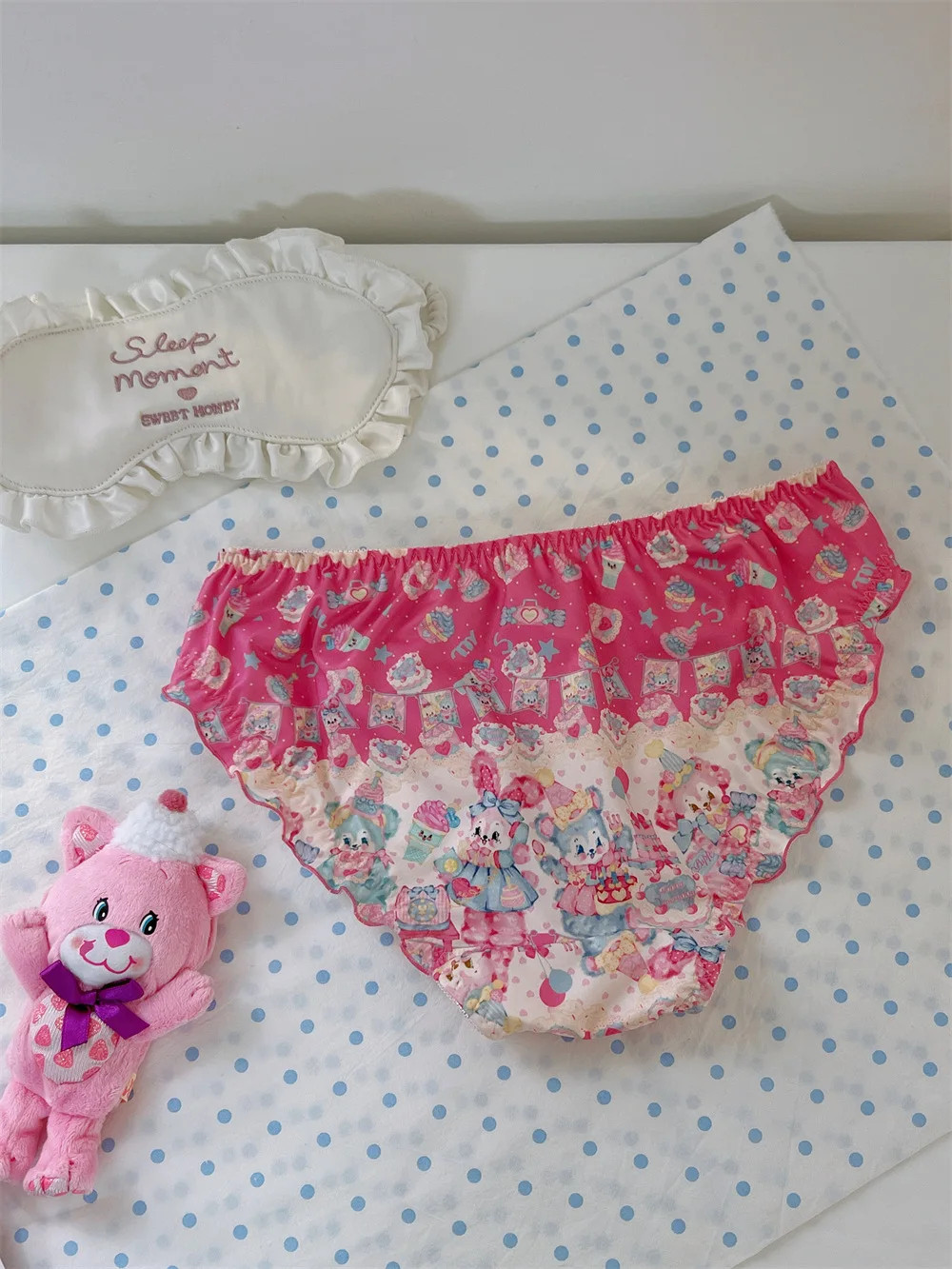 Cartoon Print Panties Mid Rise Bow Ruffle Breathable Women’s Underwear