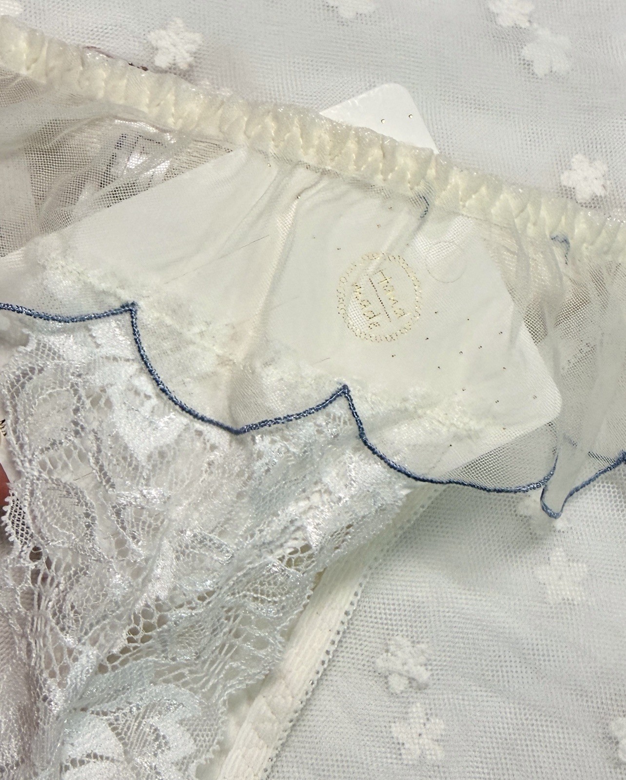 US-S/JP-M Japanese Brand 美匠 Floral Embroidered Lace Ruffle Nylon Thong Panty