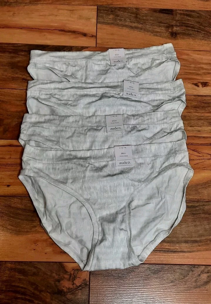 Auden Womens Bikini Underwear Panties Comfort Size L 12-14 Gray Striped 4 Pairs