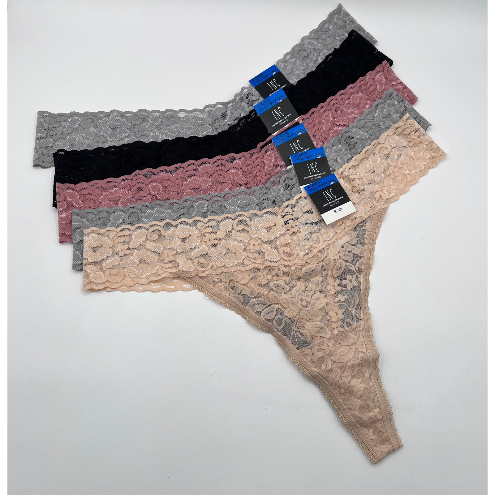 I.N.C. INTERNATIONAL CONCEPTS WOMENS LACE THONG UNDERWEAR MULTI COLOR 5 PACK XL