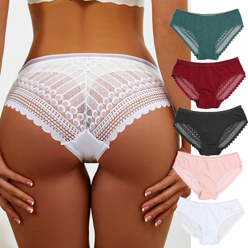 5 Packs Lot Sexy Womens Panties Full Briefs Underwear See Through Intimate Panty