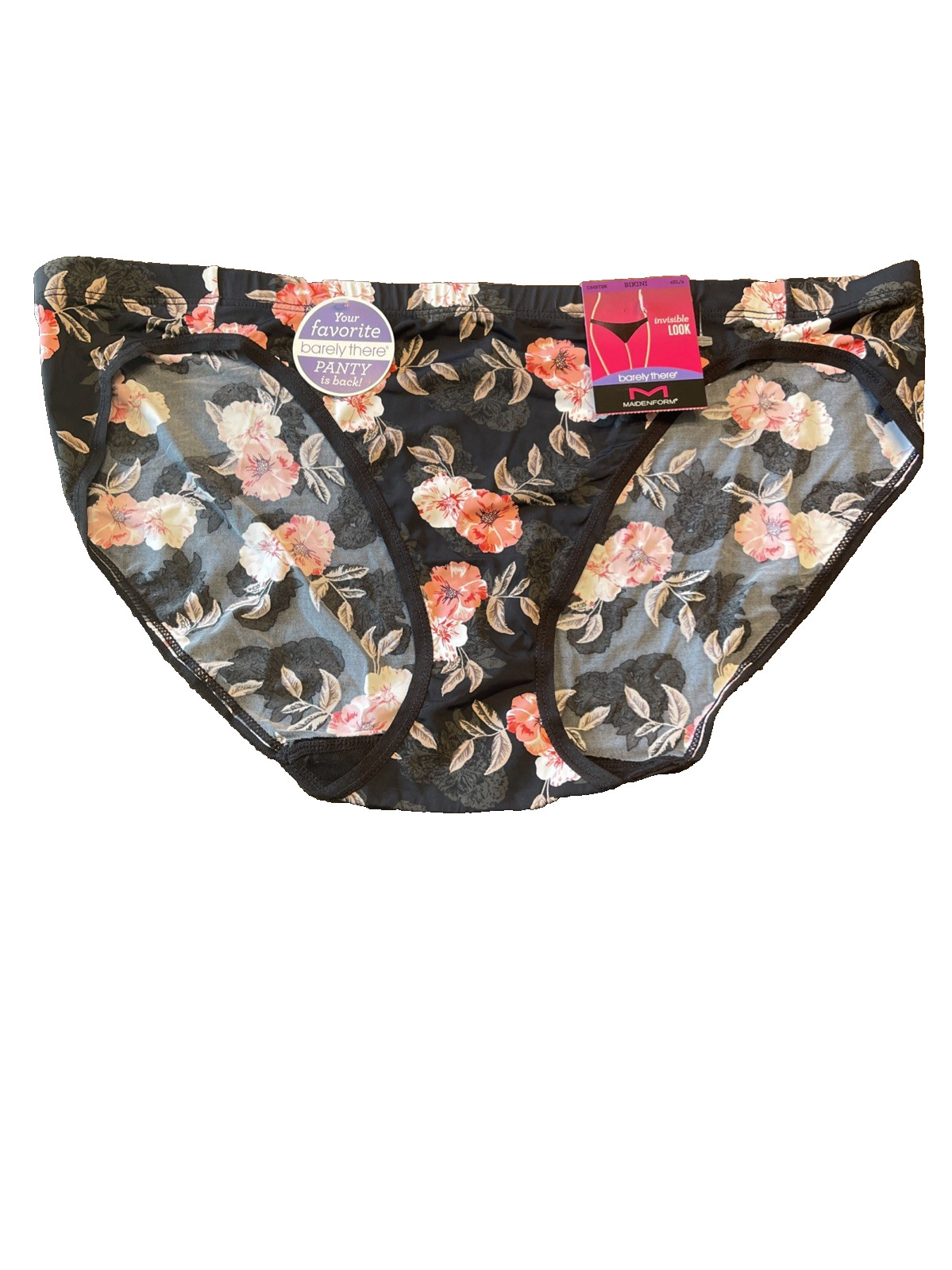 NWT Maidenform Bikini Panty Womens XLL Black Lace Coral Floral Sissy Whimsical