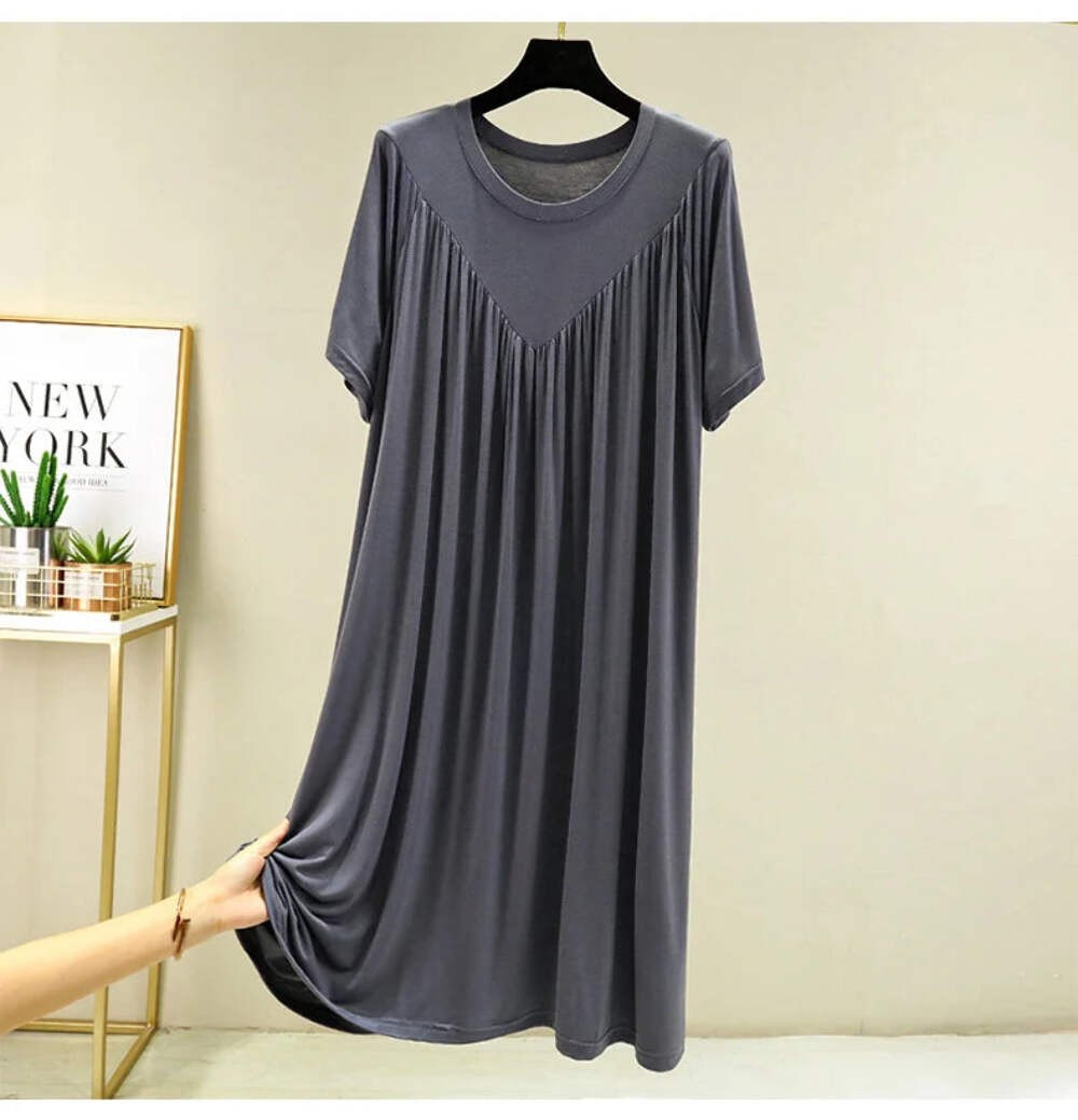 Loose plus Size Sp Dr Modal Women’s Summer Thin Home Gown Skirt Sle round Ne ort