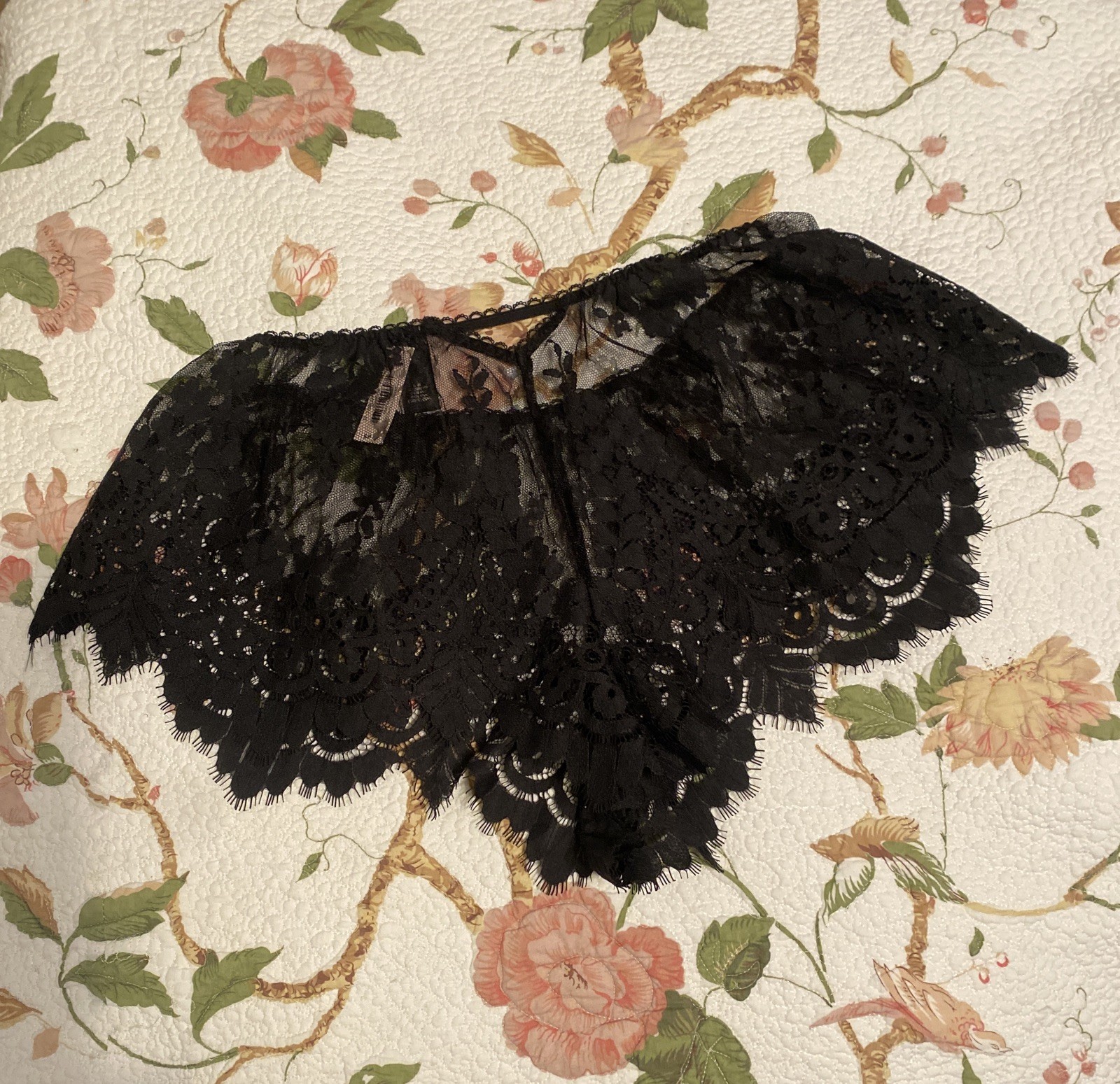 Victoria’s Secret Dream Angels Black Floral Lace High Boho Shorts Fringe Bootie