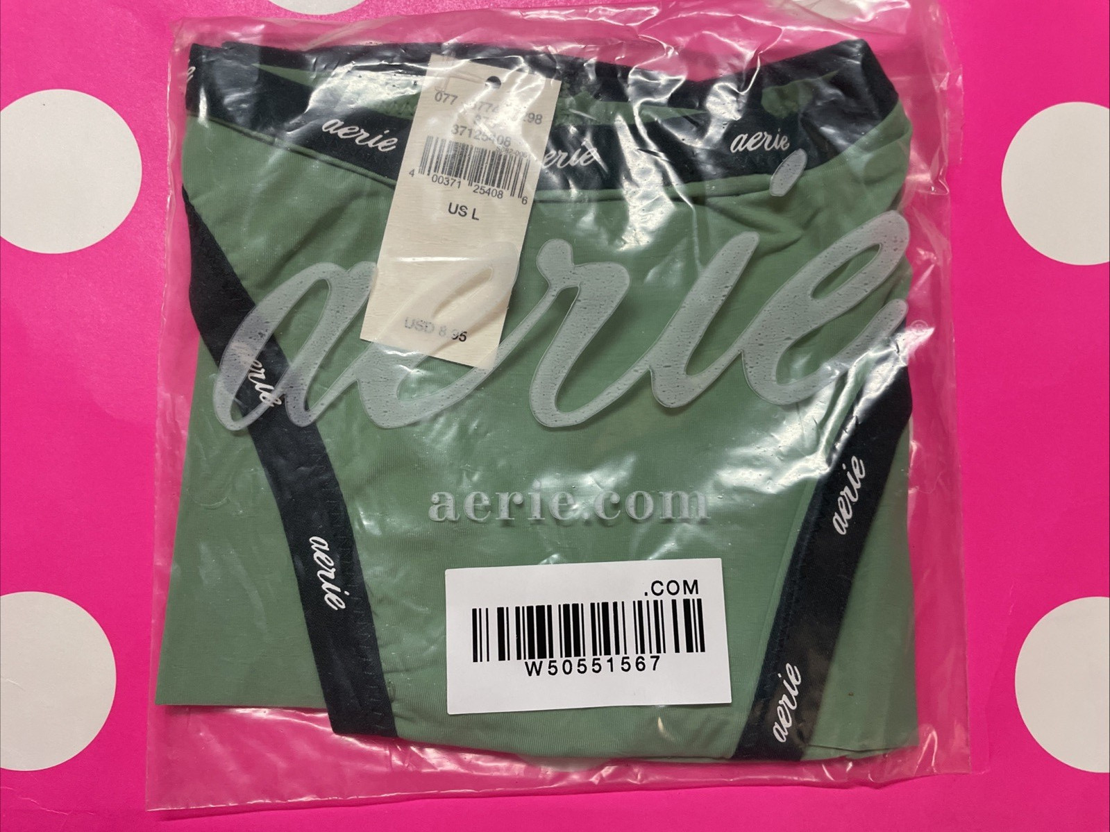 NWT AERIE AMERICAN EAGLE L Green SMOOTH THIN NYLON SPANDEX STRING BIKINI PANTIES