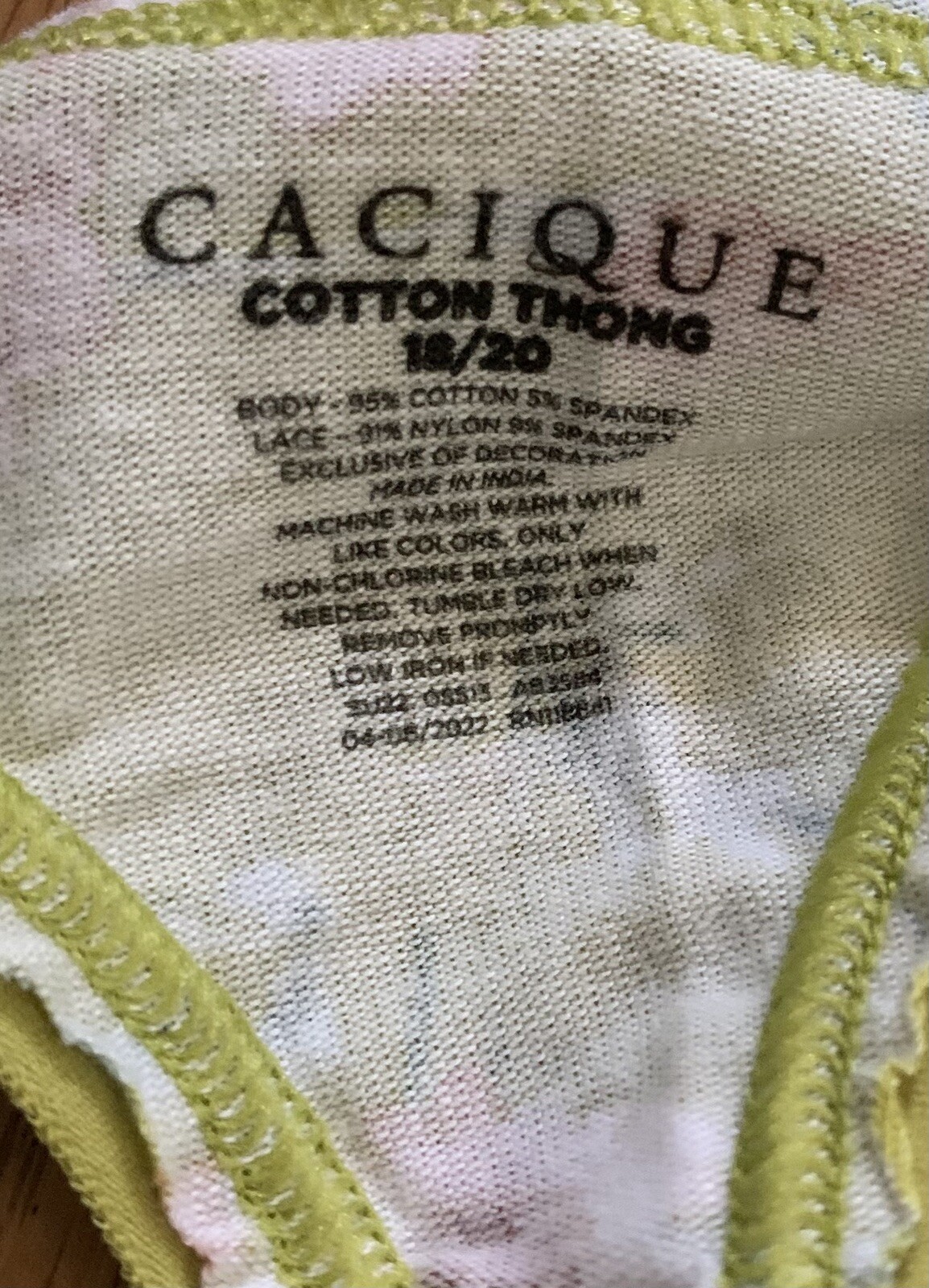 NEW Plus Size 18/20 Lane Bryant Cacique Cotton Thong Panty Spring Green Flower