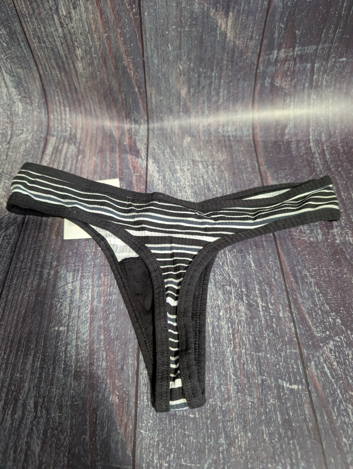 NWT No Boundaries Ribbed Cotton Thong Size S (3-5) – Black Gray White Stripes